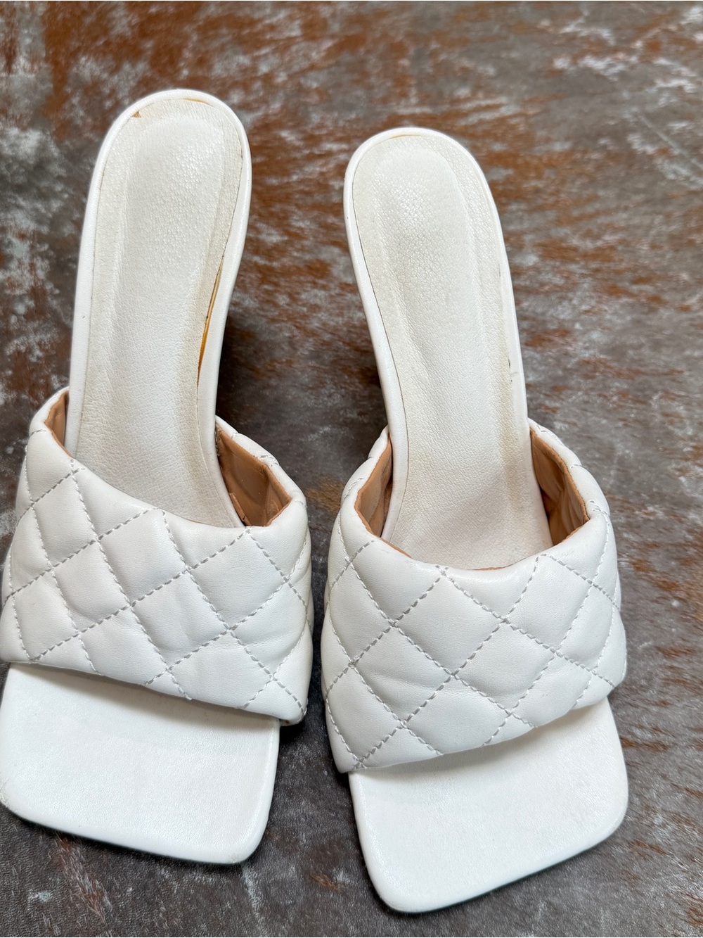 White Quilted Slide Heels - Women's Fashion Mule